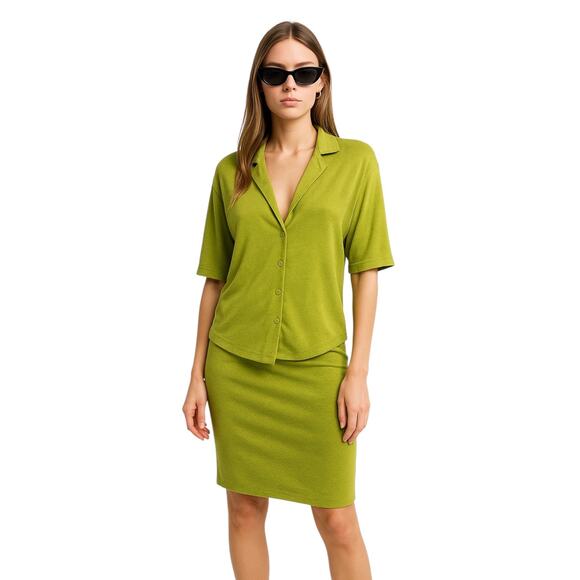 Princess Polly Other - Princess Polly Womens Green Button Down Short Sleeve Shirt Top & Skirt Set Sz 6